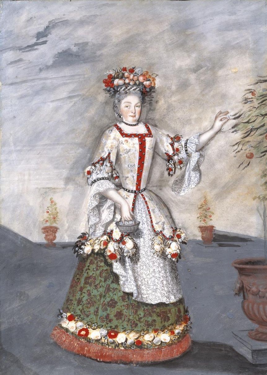 Image: Staatliche Schlösser und Gärten Baden-Württemberg, Arnim Weischer Sibylla Augusta dressed as a gardener, painting at Favorite Palace